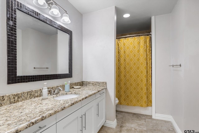 full bathroom with tile patterned flooring, vanity, shower / bath combination with curtain, and toilet