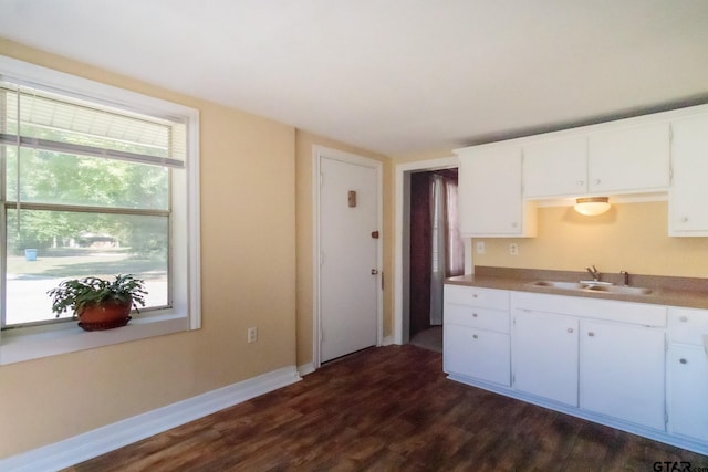 kitchen featuring dark hardwood / wood-style flooring, white cabinetry, and sink