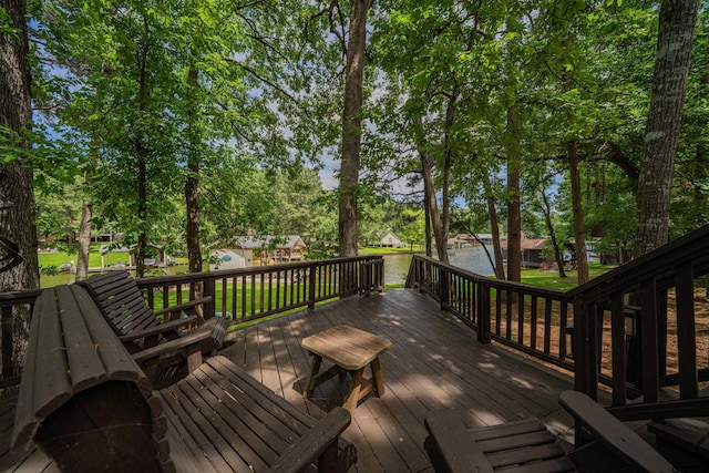 203 King Laurence Ct, Scroggins, TX 75480 - wooden terrace with a water view and view of scattered trees