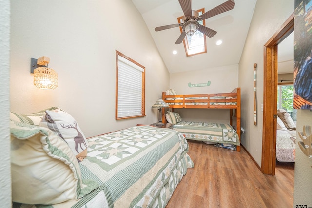 203 King Laurence Ct, Scroggins, TX 75480 - bedroom with vaulted ceiling, wood finished floors, recessed lighting, and ceiling fan