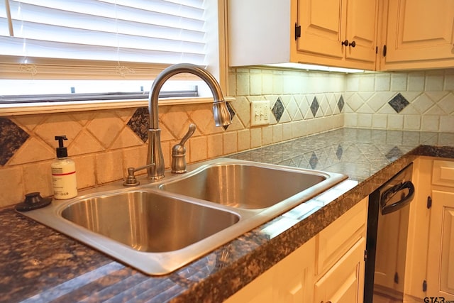 details featuring dishwasher, backsplash, and sink