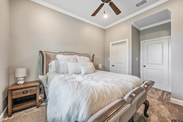 2921 Guinn Farms Rd, Tyler, TX 75707 - bedroom featuring carpet flooring, baseboards, crown molding, recessed lighting, and a ceiling fan
