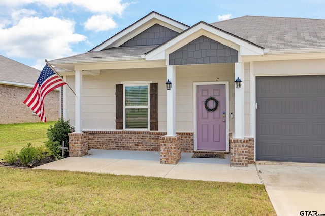 901 Martin St, Chandler, TX 75758 - view of front of home with a garage, roof with shingles, brick siding, and a front yard