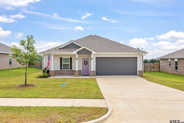 901 Martin St, Chandler, TX 75758 - view of front facade featuring brick siding, concrete driveway, a garage, a shingled roof, and covered porch
