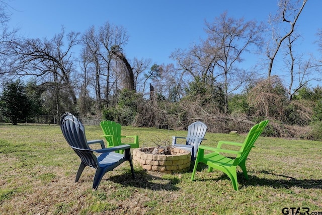 view of yard with an outdoor fire pit