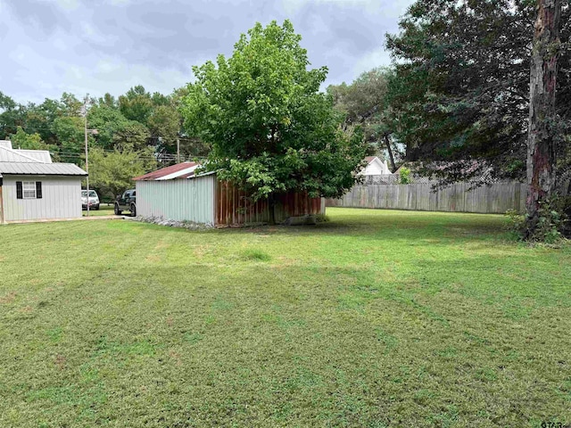 view of yard featuring a storage unit