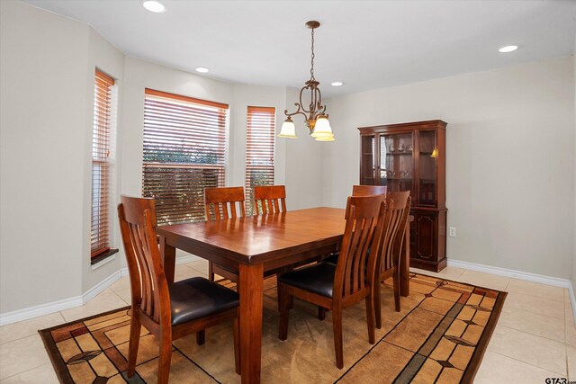 160 Lookout Point Dr, Grapeland, TX 75844 - dining area featuring light tile patterned floors, baseboards, a notable chandelier, and recessed lighting