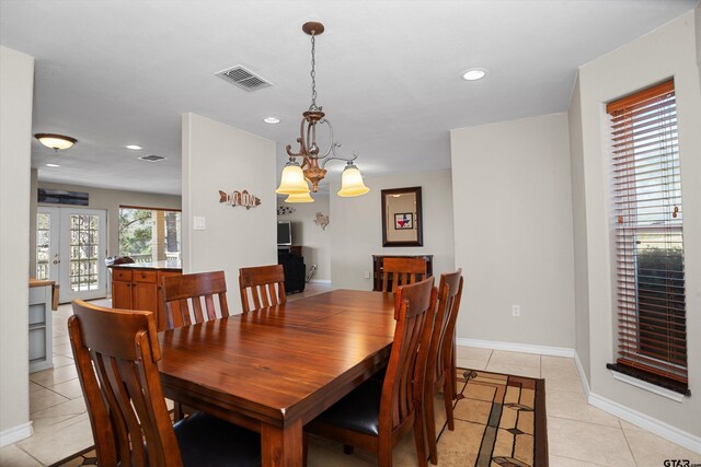 160 Lookout Point Dr, Grapeland, TX 75844 - dining area with recessed lighting, visible vents, french doors, and light tile patterned flooring