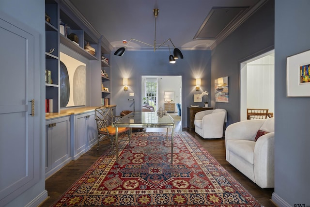 2417 Old Bullard Rd, Tyler, TX 75701 - living area featuring dark wood-style floors and ornamental molding