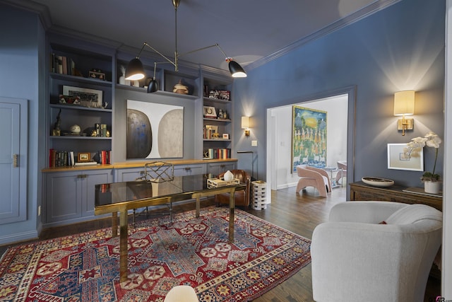 2417 Old Bullard Rd, Tyler, TX 75701 - office featuring ornamental molding, wood finished floors, and built in shelves