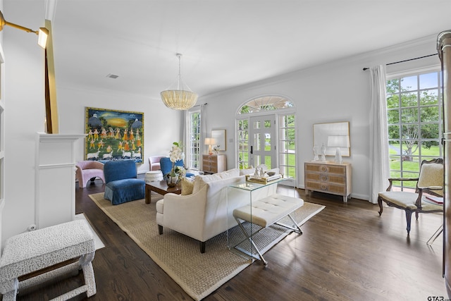 2417 Old Bullard Rd, Tyler, TX 75701 - living room featuring ornamental molding and dark wood-type flooring