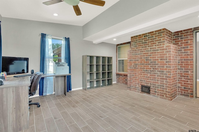 8811 Pheasant Dr, Chandler, TX 75758 - office space with ceiling fan, built in study area, wood finished floors, baseboards, and recessed lighting