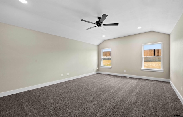 16221 Crossing Cir, Lindale, TX 75771 - carpeted empty room with vaulted ceiling, recessed lighting, and a ceiling fan