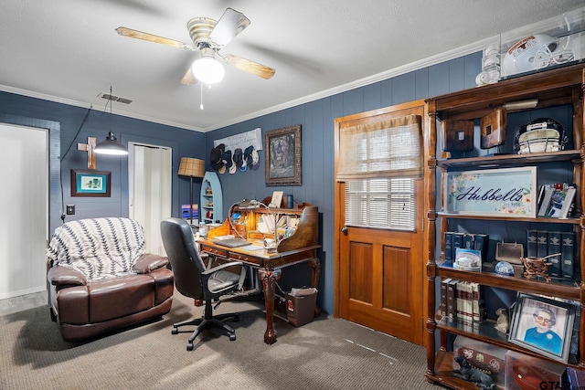 488 Omaha Dr, Omaha, TX 75571 - carpeted office space with crown molding and ceiling fan