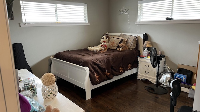 bedroom with multiple windows and wood finished floors