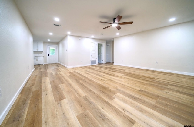 912 S Palmer Ave, Tyler, TX 75701 - unfurnished living room featuring recessed lighting, a ceiling fan, and light wood-type flooring
