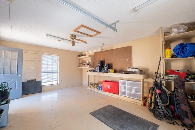 garage featuring ceiling fan