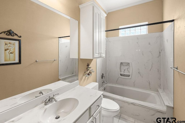 full bathroom featuring shower / bathtub combination, vanity, and toilet