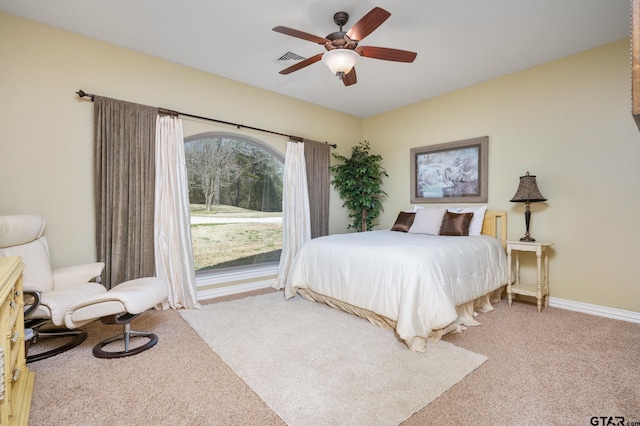 bedroom featuring carpet floors and ceiling fan