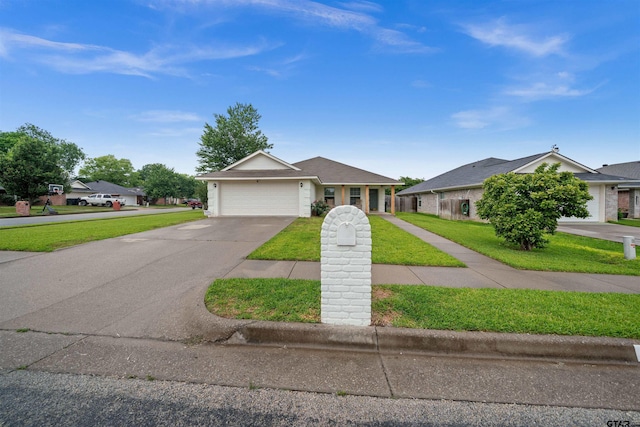 7032 La Hacienda Dr, Flint, TX 75762 - ranch-style house with a front lawn, a garage, and driveway