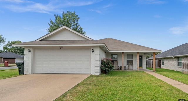 7032 La Hacienda Dr, Flint, TX 75762 - ranch-style home with covered porch, brick siding, and a front lawn