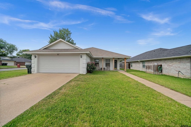 7032 La Hacienda Dr, Flint, TX 75762 - single story home with brick siding, an attached garage, a front yard, and concrete driveway