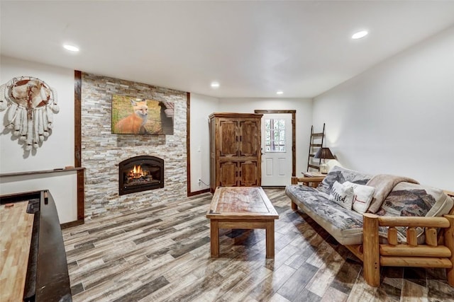 living room featuring a fireplace and hardwood / wood-style flooring