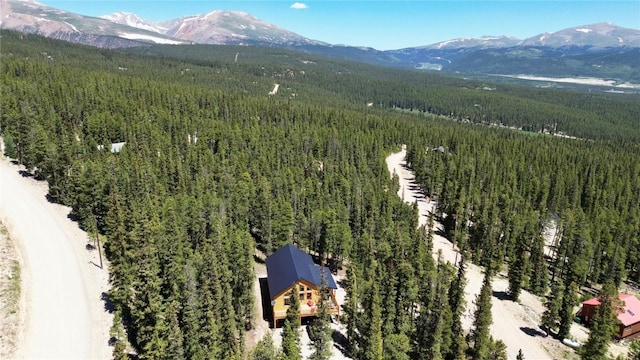 drone / aerial view featuring a mountain view