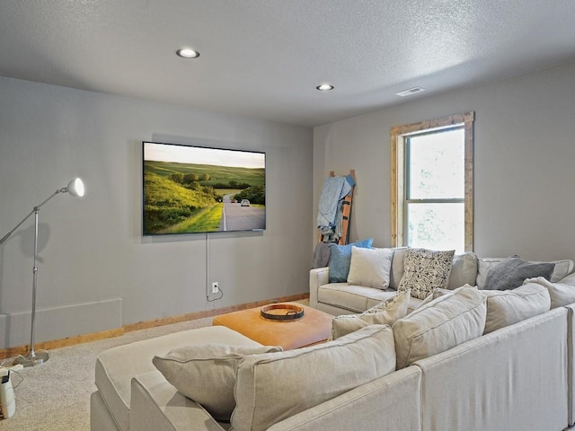 living room featuring a textured ceiling