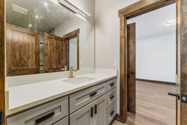 bathroom featuring hardwood / wood-style flooring and vanity