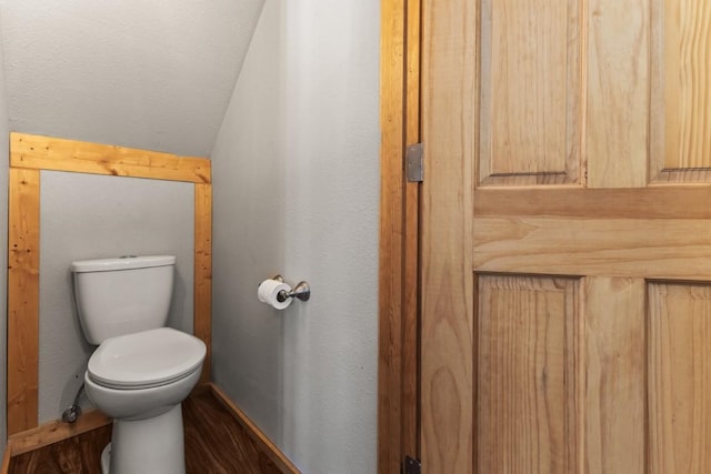 bathroom featuring lofted ceiling and toilet