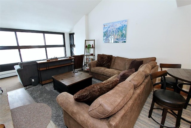 living room with vaulted ceiling