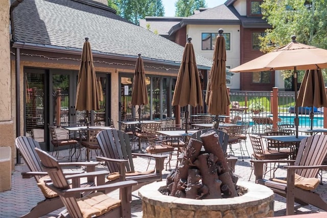 view of patio / terrace with a community pool and an outdoor fire pit