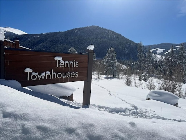 community sign featuring a mountain view