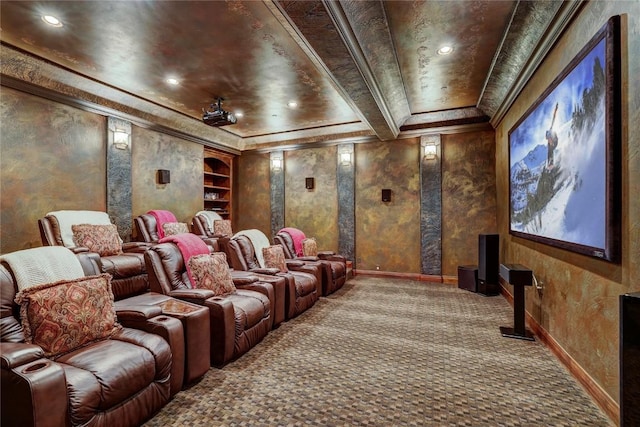 home theater with carpet floors