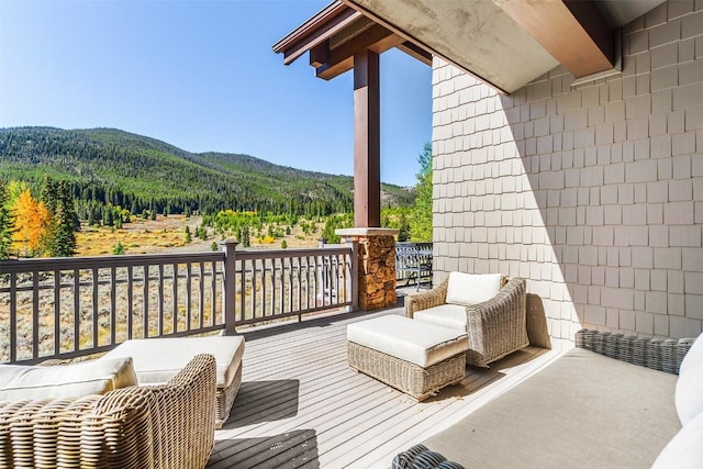 deck with a mountain view