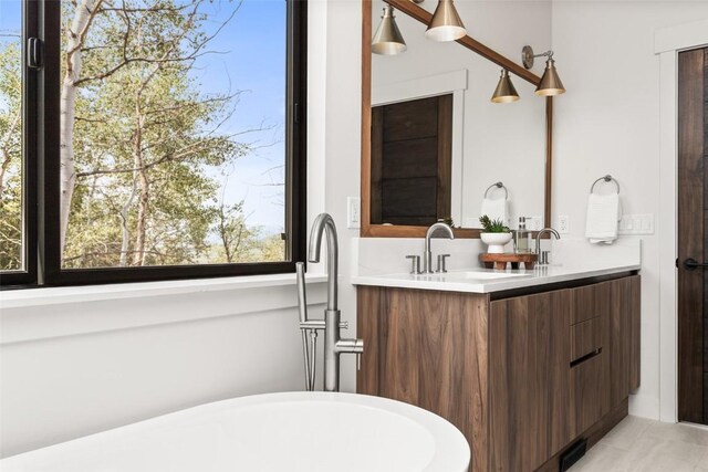 bathroom featuring a tub and vanity