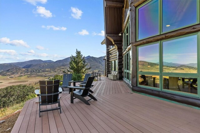 deck with a mountain view