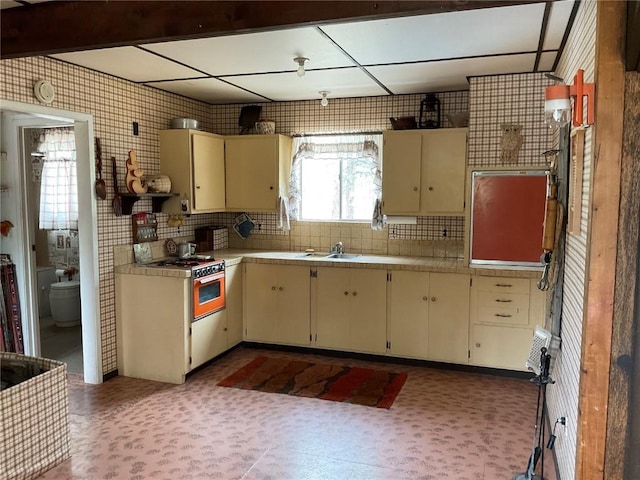 kitchen with backsplash, cream cabinets, and sink