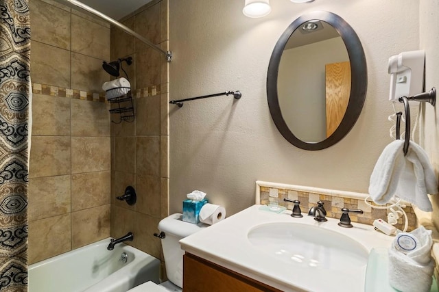 full bathroom with vanity, toilet, and shower / bath combo with shower curtain