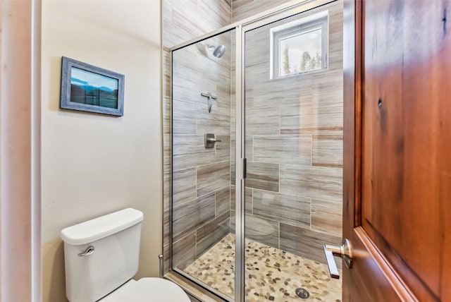 bathroom with a shower stall and toilet