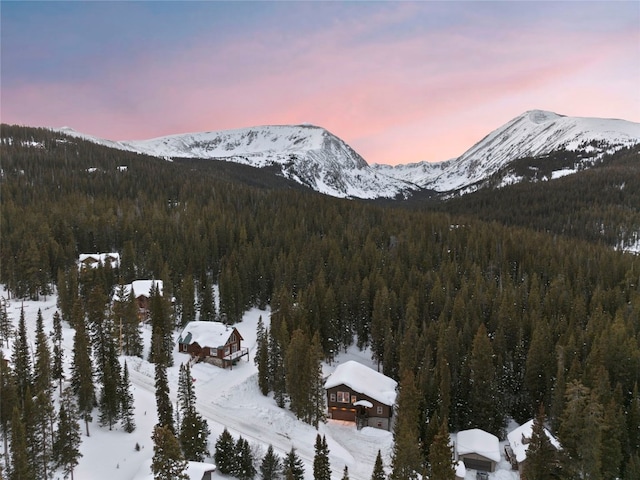 mountain view featuring a view of trees