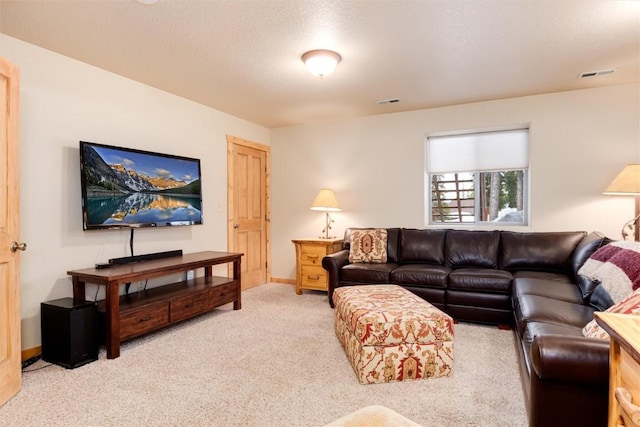 living room with light colored carpet