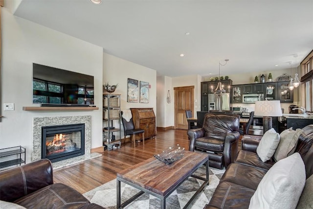 living room with dark wood-type flooring