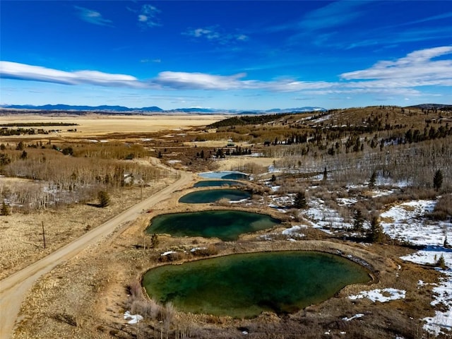 drone / aerial view featuring a mountain view