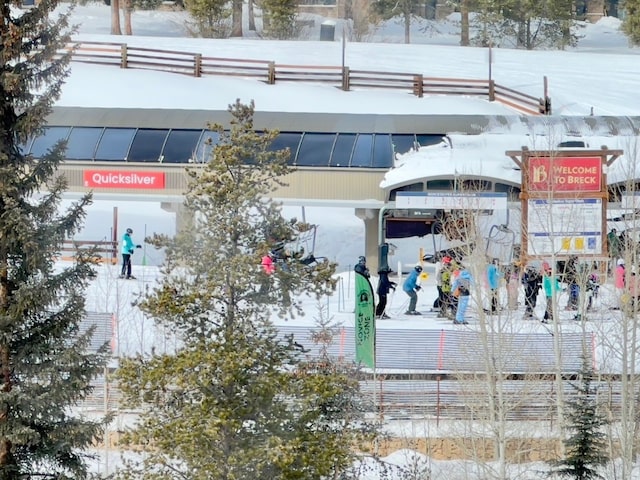 view of snow covered building