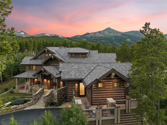 view of front of house with a mountain view