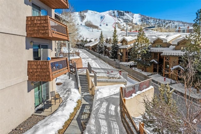 exterior space featuring a mountain view