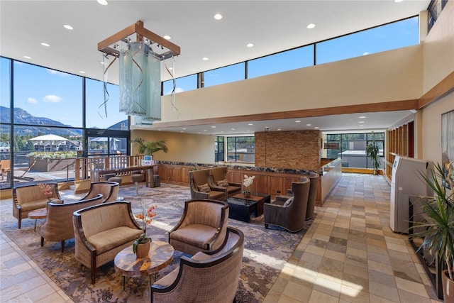 lobby featuring a mountain view