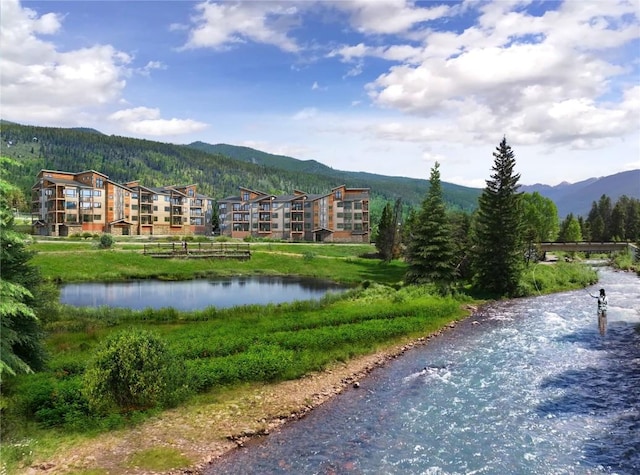 view of water feature with a mountain view